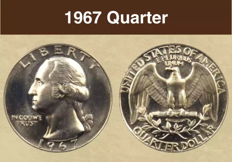 Group of 1967 Washington quarters showing typical business strike examples alongside a Special Mint Set specimen
